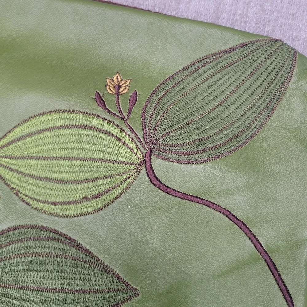 R & Y Augousti Paris Leather &‎ Suede Floral Green Brown 15x15 Throw Pillow RARE